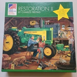 John Deere Tractor Grandpa & Grandsons In Workshop Mechanics Jigsaw USA Puzzle